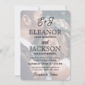 Retro Script Monogram Elegant 2 Foto Huwelijk Kaart (Voorkant)