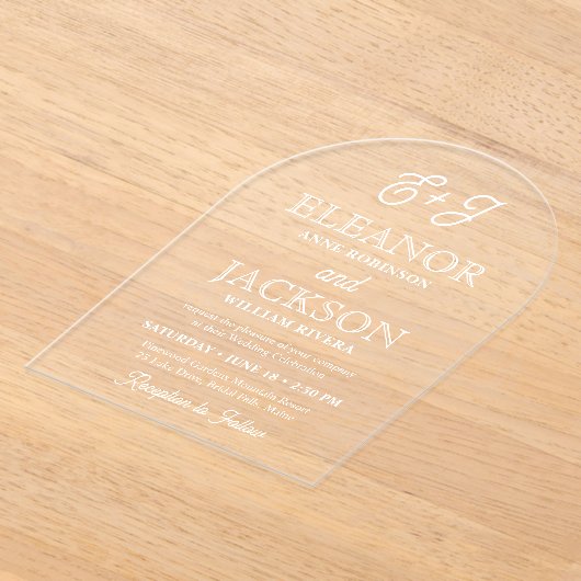 Retro Script Monogram Elegant Stijlvolle Trouwboog Acryl Uitnodigingen (Laagn)