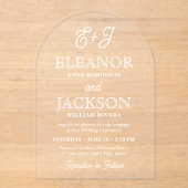 Retro Script Monogram Elegant Stijlvolle Trouwboog Acryl Uitnodigingen (Voorkant)