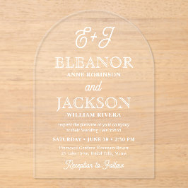 Retro Script Monogram Elegant Stijlvolle Trouwboog Acryl Uitnodigingen