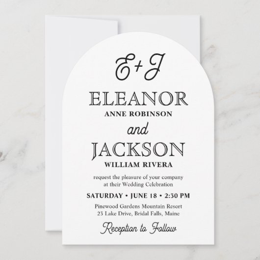 Retro Script Monogram Elegante Boogfoto Huwelijk Kaart (Voorkant)