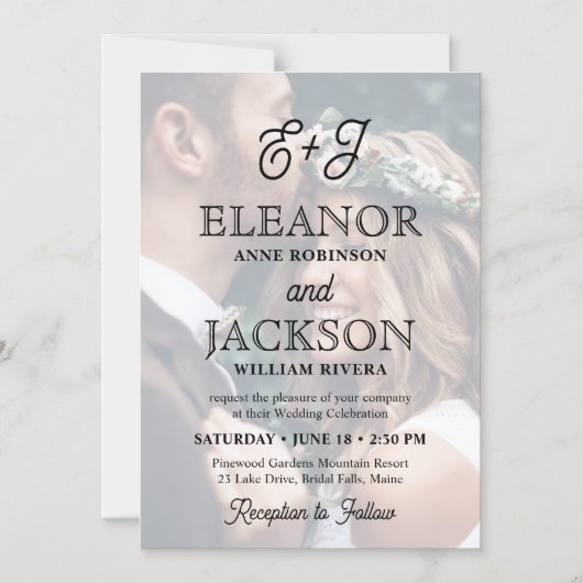 Retro Script Monogram Elegante foto bruiloft Magnetische Uitnodiging (Voorkant)