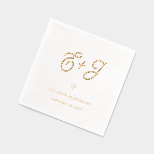 Retro Script Monogram Elegante Minimalistische Huw Folie Servetten (Links)