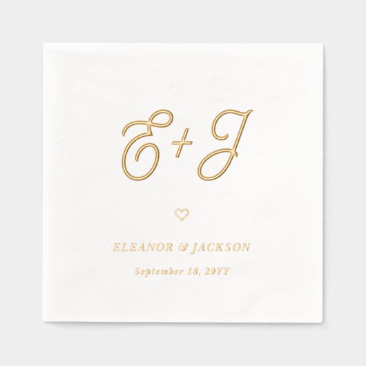 Retro Script Monogram Elegante Minimalistische Huw Folie Servetten (Voorkant)