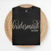 Retro Script Natuurlijk op Black Bridesmaid T-shirt