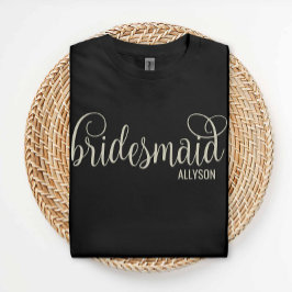 Retro Script Natuurlijk op Black Bridesmaid T-shirt