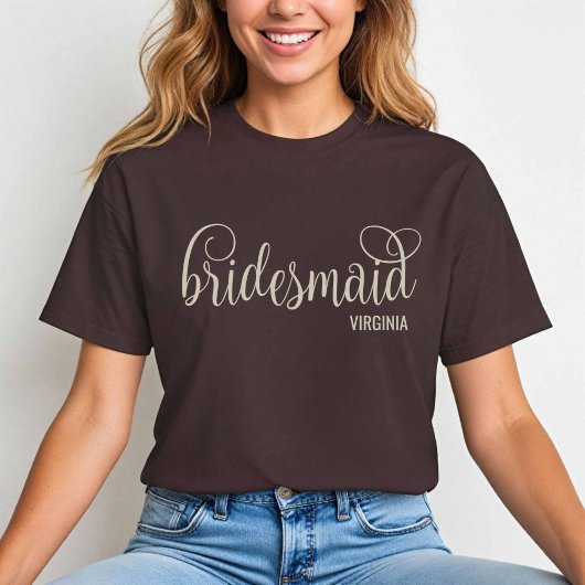 Retro Script Natuurlijk op Espresso Bruin Bruidsme T-shirt