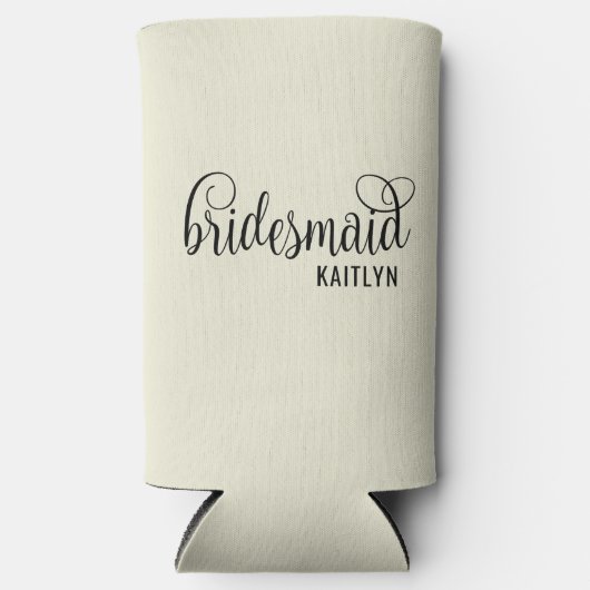 Retro Script Natuurlijke en zwarte bruidsmeisje Seltzer Blikjeskoeler (Voorkant)