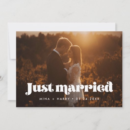 retro script Net getrouwd fotokaart Aankondiging (Voorkant)