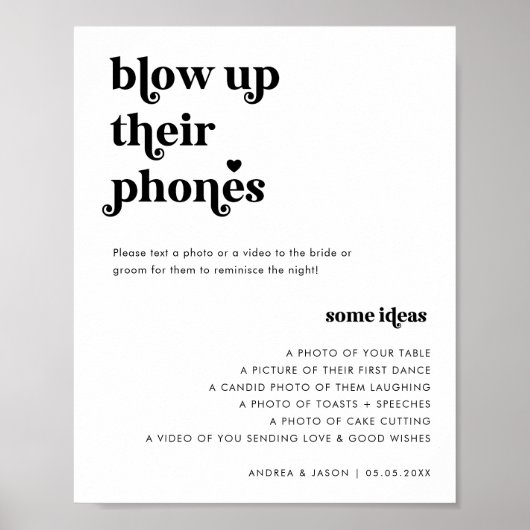 Retro script opblazen hun telefoons bruiloft teken poster (Voorkant)