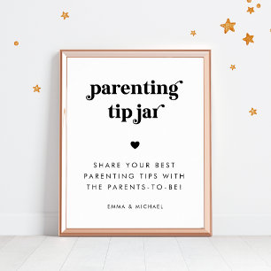 Retro Script Ouderschap Tip Jar Baby shower Sign Poster
