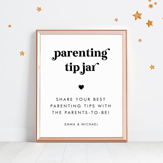 Retro Script Ouderschap Tip Jar Baby shower Sign Poster