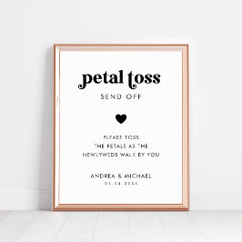 Retro Script Petal Toss Verstuur Trouwbord Poster