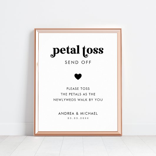 Retro Script Petal Toss Verstuur Trouwbord Poster