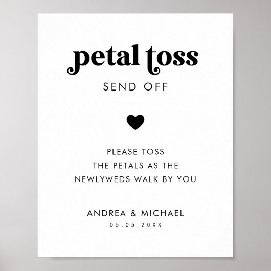 Retro Script Petal Toss Verstuur Trouwbord Poster (Voorkant)