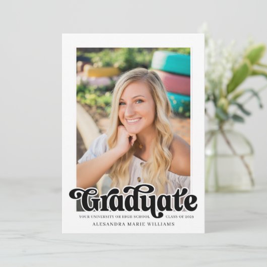 Retro Script Photo-Afstuderen Aankondiging (Staand voorkant)