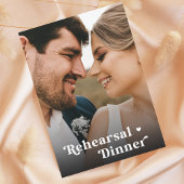Retro Script Photo Minimalist Rehearsal Dinner Kaart