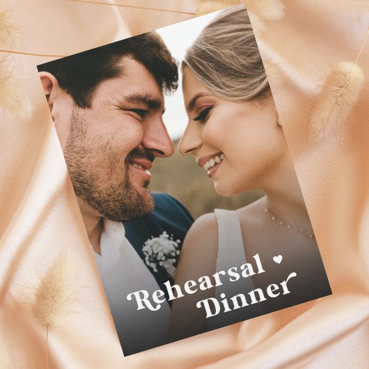 Retro Script Photo Minimalist Rehearsal Dinner Kaart