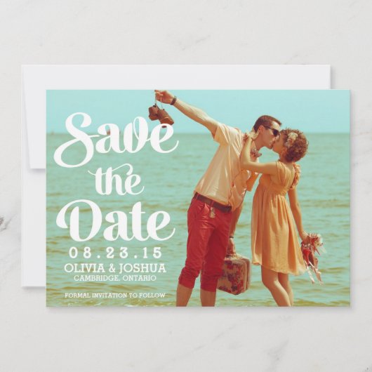 Retro Script Photo Sla de datumaankondiging op Kaart (Voorkant)