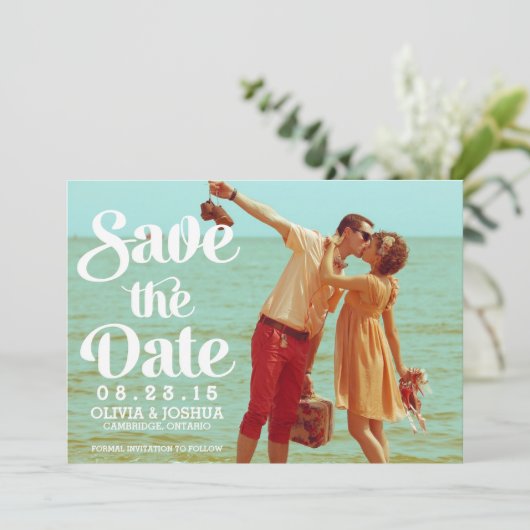 Retro Script Photo Sla de datumaankondiging op Kaart (Staand voorkant)