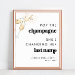 Retro Script Pop de Champagne Vrijgezellenfeest Si Poster<br><div class="desc">Veel plezier op uw vrijgezellenfeest met dit elegante bord,  met retro script,  waterverf champagneglazen en uw aangepaste tekst. Voeg eenvoudig uw eigen gegevens toe door op de optie "personaliseren" te klikken.</div>