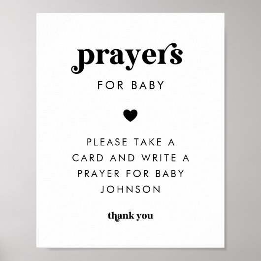 Retro Script Prayers voor Baby Baby shower Sign Poster (Voorkant)