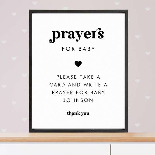 Retro Script Prayers voor Baby Baby shower Sign Poster