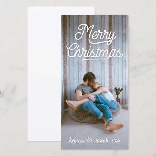 Retro Script Prettig Kerstmis Foto (Voorkant / Achterkant)