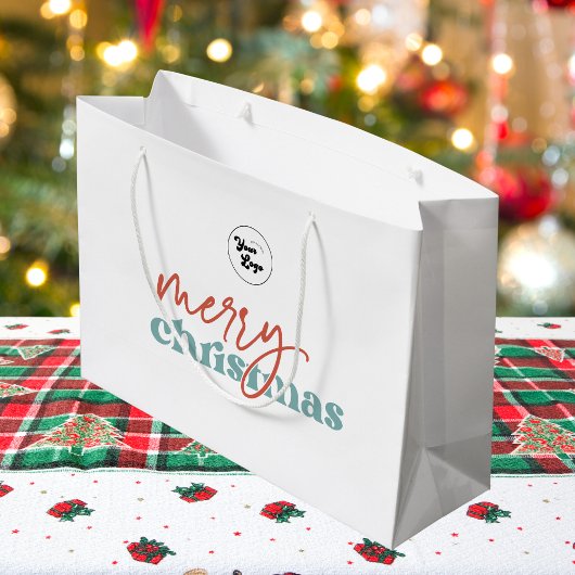 Retro Script Prettig Kerstmis Maatwerk Bedrijfslog Groot Cadeauzakje