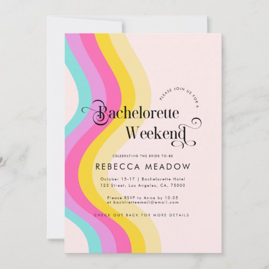Retro Script Rainbow kleurrijke bachelorette party Kaart (Voorkant)