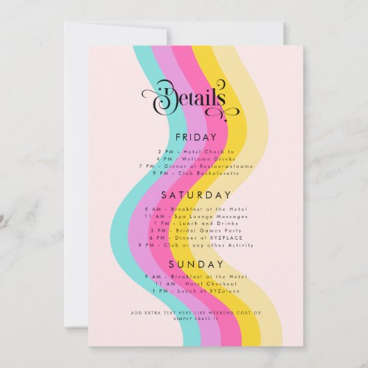 Retro Script Rainbow kleurrijke bachelorette party Kaart (Achterkant)