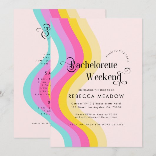 Retro Script Rainbow kleurrijke bachelorette party Kaart (Voorkant / Achterkant)
