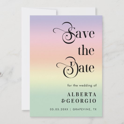 Retro Script Rainbow LGBTQ Foto Gay Pride Weddensc Save The Date (Voorkant)