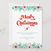 Retro Script Red & Green Merry Christmas Feestdagenkaart (Voorkant)