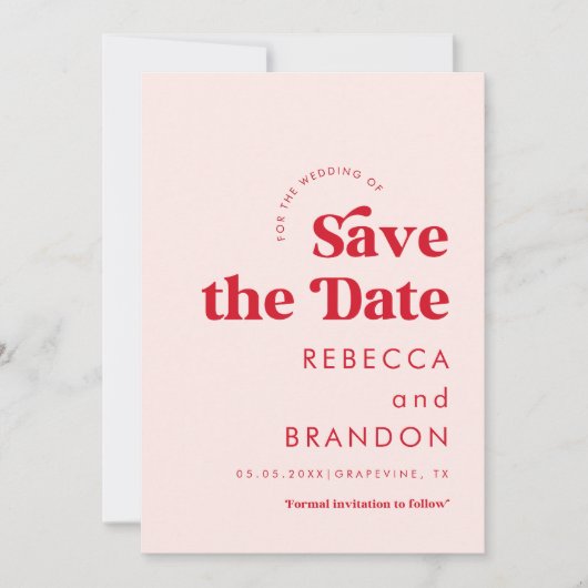 Retro Script Red & Roze Typografie Eenvoudig huwel Save The Date (Voorkant)