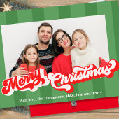 Retro Script Rood en Groen Multi Photo Feestdagenkaart