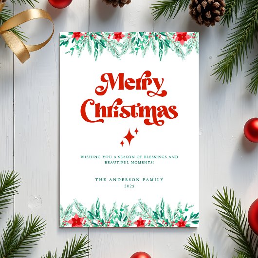 Retro Script Rood & Groen Prettig Kerstfeest Feestdagenkaart