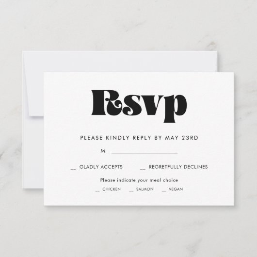 Retro  script RSVP-kaart met maaltijdkeuze RSVP Kaartje (Voorkant)