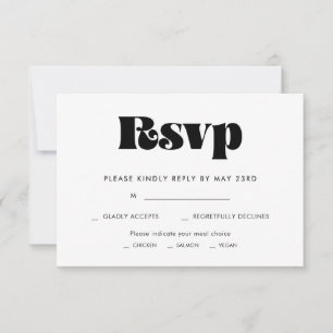 Retro  script RSVP-kaart met maaltijdkeuze RSVP Kaartje