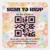  retro script rsvp qr code bruiloft bloemenspel vierkante sticker (Voorkant)