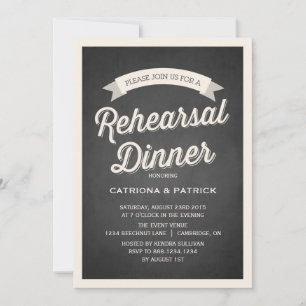 Retro Script Rustic Rehearsal Dinner Uitnodiging