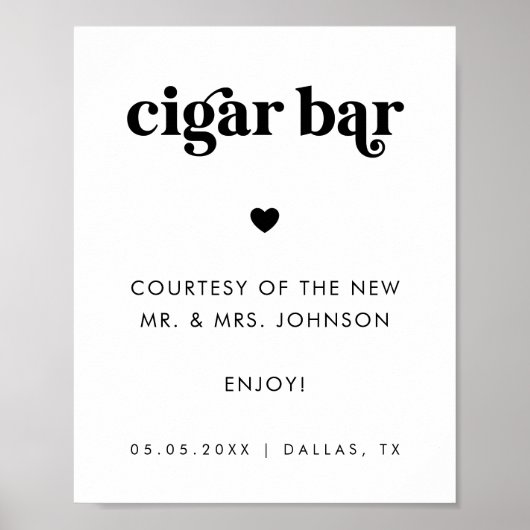 Retro Script Sigaar Bar Minimalistisch Trouwteken Poster (Voorkant)