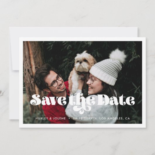 retro script Sla de Date fotokaart op Aankondiging (Voorkant)