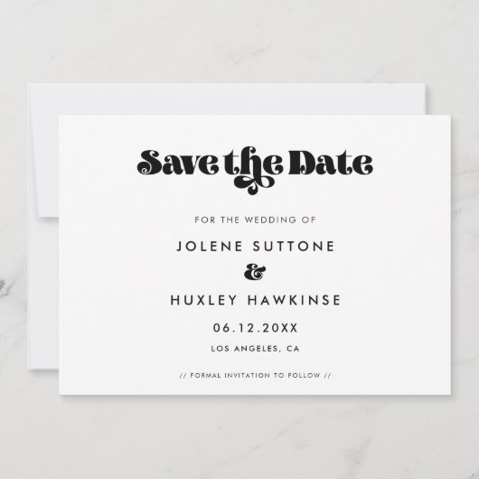 retro script Sla de Date fotokaart op Aankondiging (Achterkant)