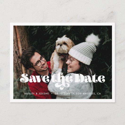 retro script Sla de datumfoto op Aankondigingskaart (Voorkant)