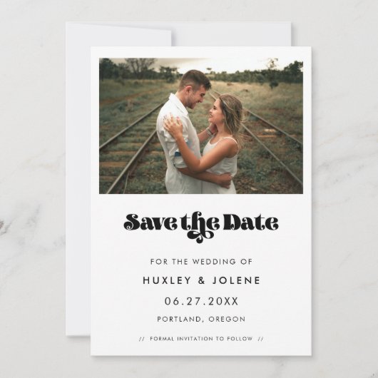retro script Sla de datumfoto op Save The Date (Voorkant)