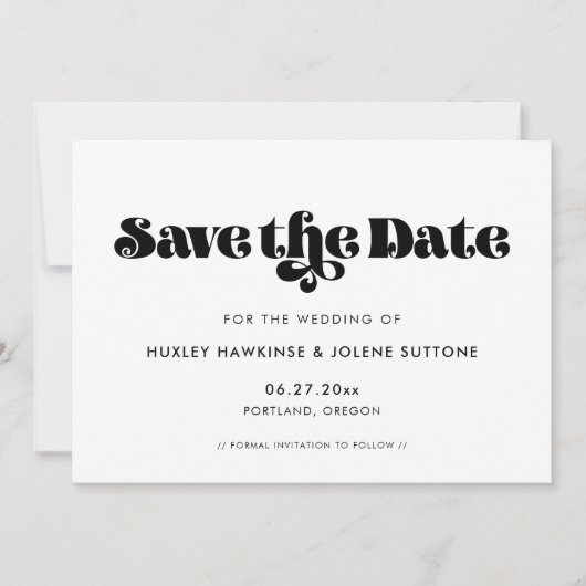 retro script sla de datumuitnodiging op save the date (Voorkant)