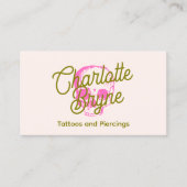 Retro Script Tattoo Artiest Pink Skull Visitekaartje (Voorkant)