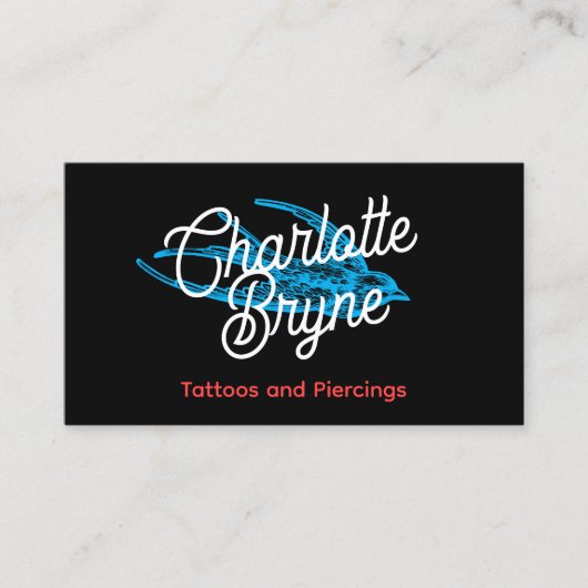 Retro Script Tattoo Artist Zwart Visitekaartje (Voorkant)