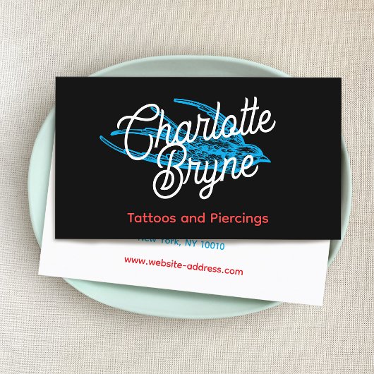 Retro Script Tattoo Artist Zwart Visitekaartje